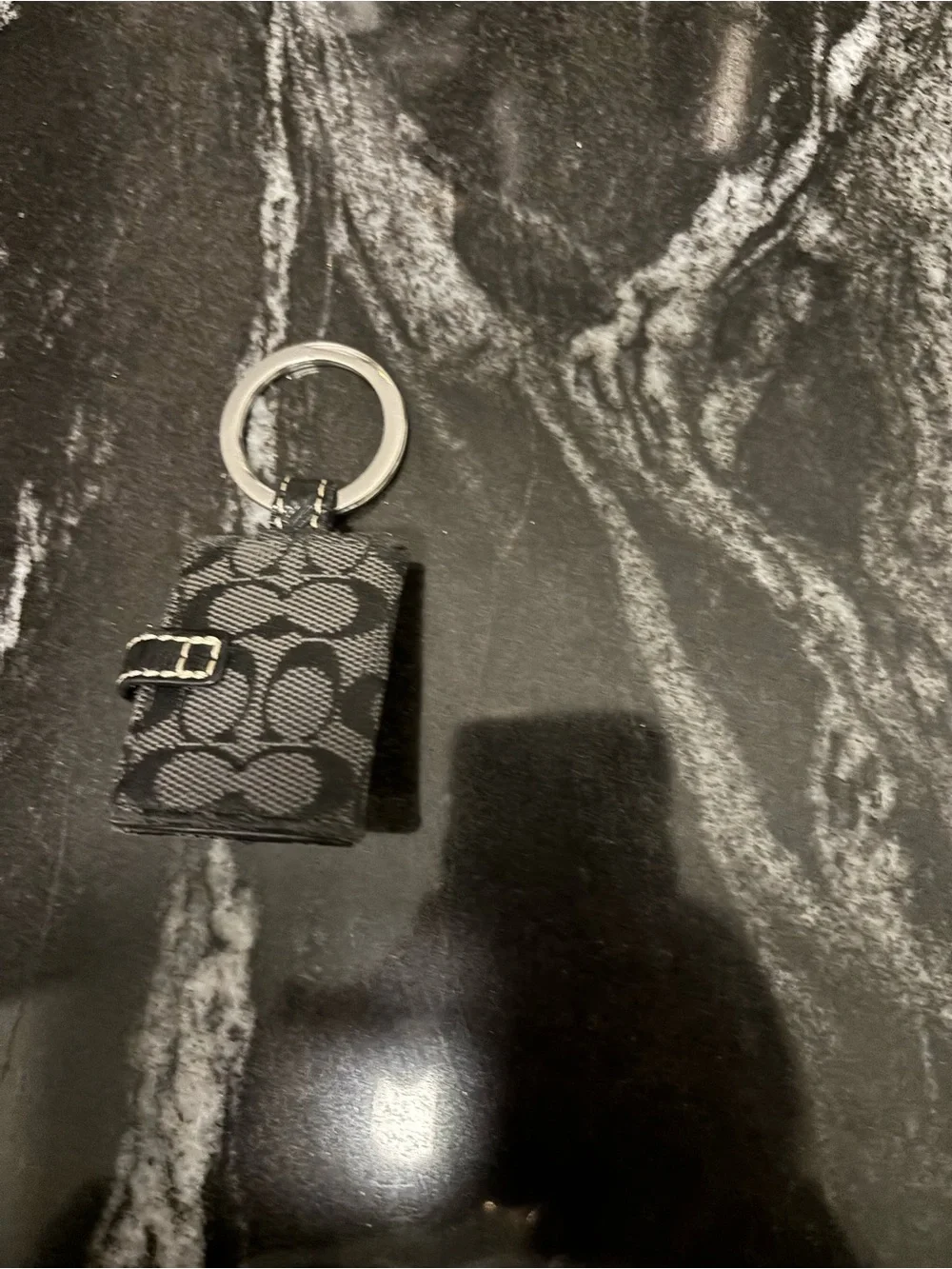 Coach Black Signature Canvas Key Holder with Silver Buckle